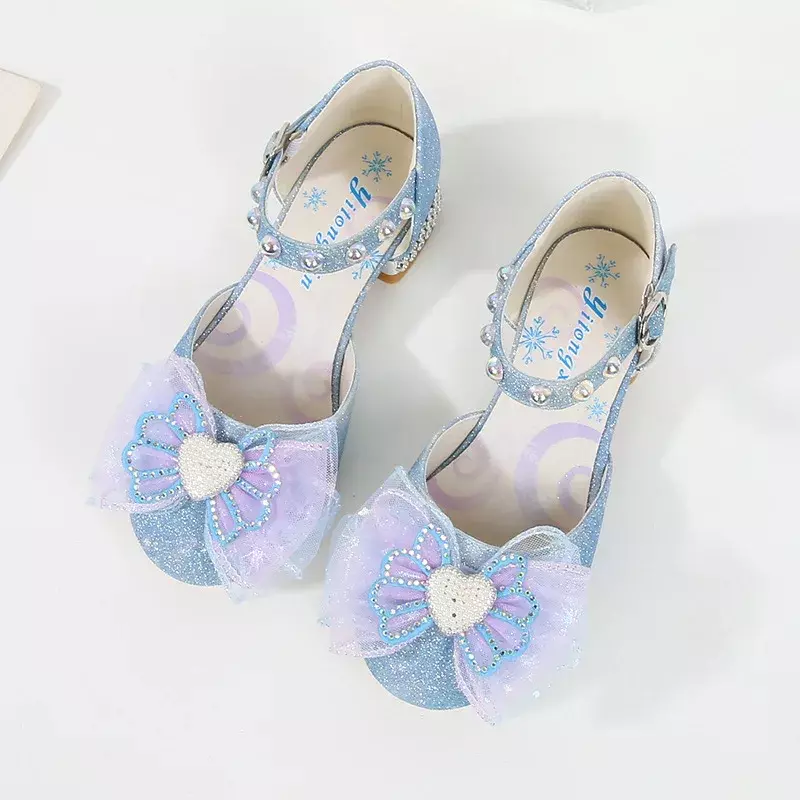 Sandalias de tacón alto con lazo de encaje para niña, zapatos de lentejuelas a la moda, sandalias informales de princesa para fiesta de boda, Verano