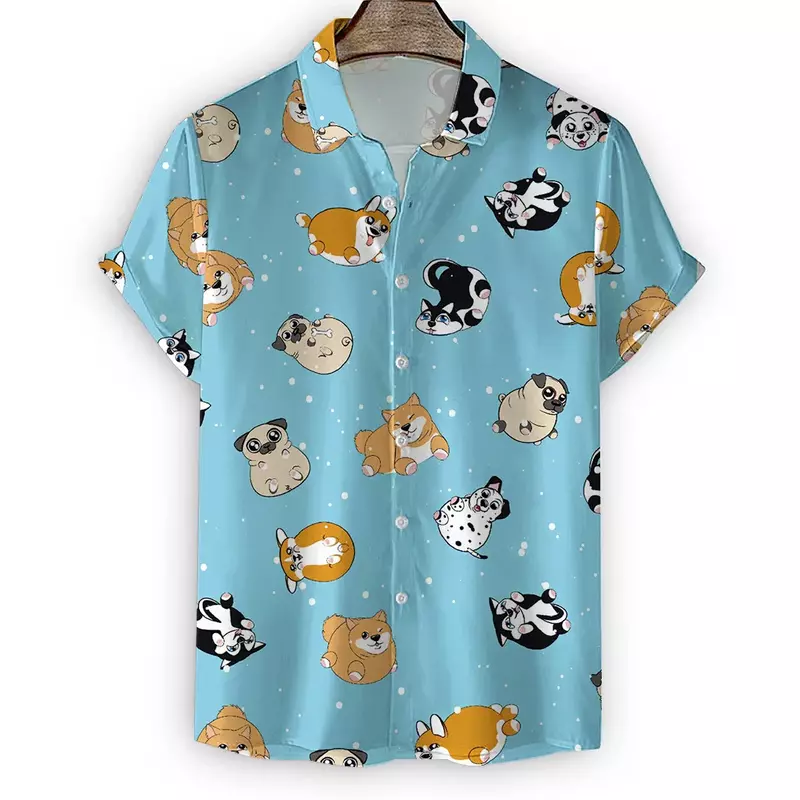 Мужская рубашка с коротким рукавом и принтом милой собаки, новинка 2023, свободная Повседневная рубашка с цифровым 3D-принтом, с рисунком милой собаки