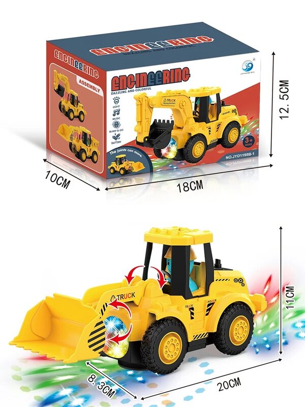 Electric Construction Vehicle Excavator Children Toy Music LED Light Universal Engineering Car with Rear Bucket Model Toys Boy