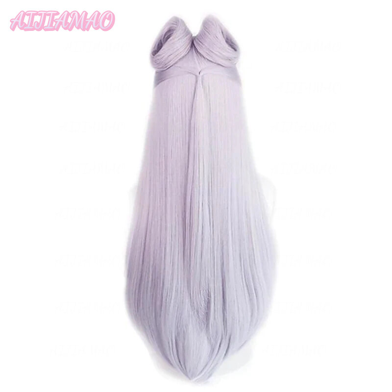 Game KDA Baddest Evelynn Cosplay Wigs LOL KDA Cosplay Long Purple Wigs with Buns Heat Resistant Synthetic Hair + Wig Cap