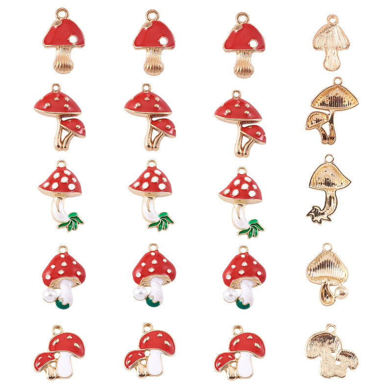1 Box Red Mushroom Alloy Enamel Pendants Cute Charms for Women DIY Necklace Earrings Key Chain Jewelry Making Accessories Crafts