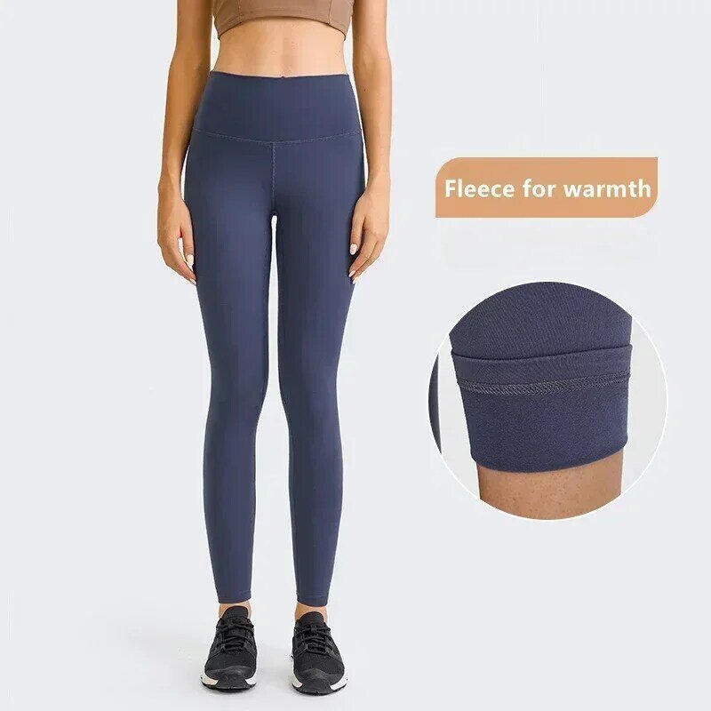 Lulu-Pantalones elásticos de forro polar para mujer, mallas de cintura alta para entrenamiento, Fitness, gimnasio, Invierno