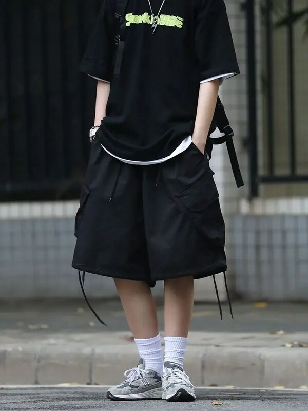 Шорты-карго женские с завязкой, повседневные Короткие хлопковые штаны в японском стиле Харадзюку, несколько карманов, y2k
