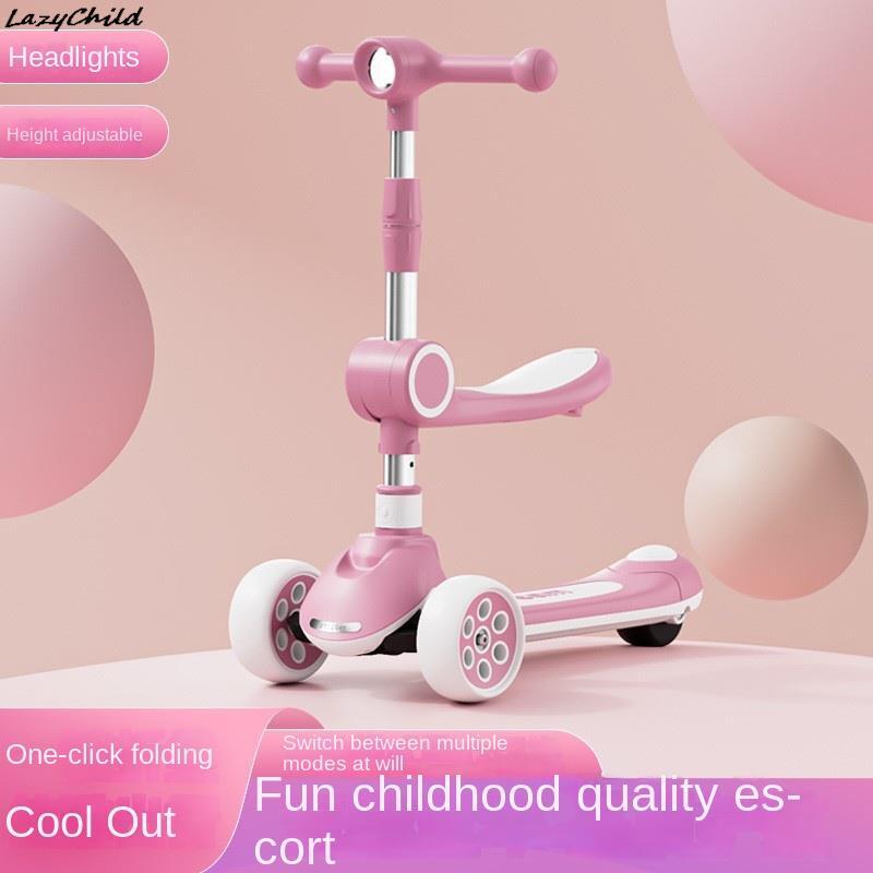 Scooter destacável dobrável infantil, pode sentar-se slide, assento de luz de música, meninos e meninas, 2, 3, 6, 12 anos