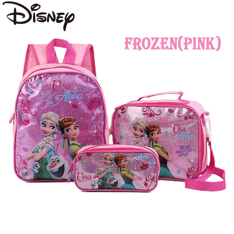Desenhos animados da Disney princesa Elsa mochila de grande capacidade para meninos e meninas, conjunto infantil de 3 peças, novo