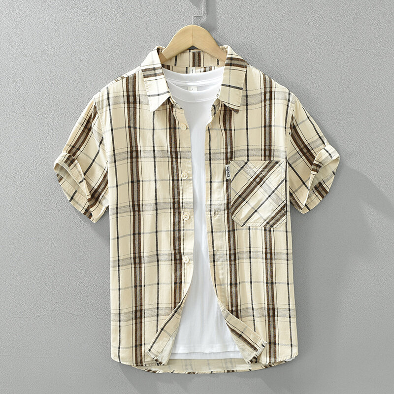 Fashion Plaid Short Sleeve Shirts for Men 2024 Summer New Plus Size Casual Loose Cotton Shirts