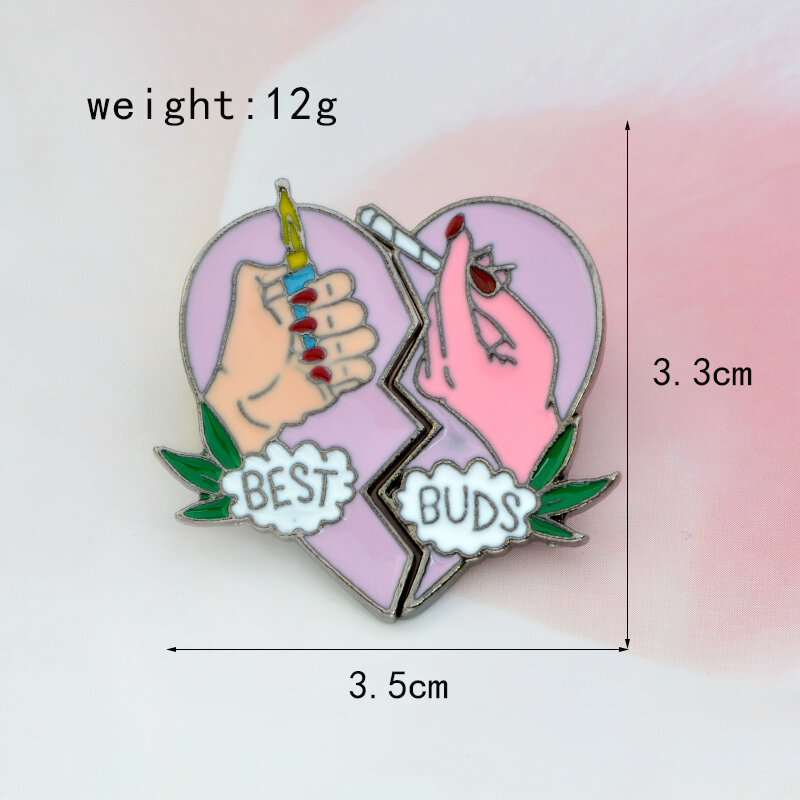 set 2 pieces broken hearts BEST BUDS Lighter cigarette leaf PINS Best friends matching jewelry 2pcs/set brooch PINSs