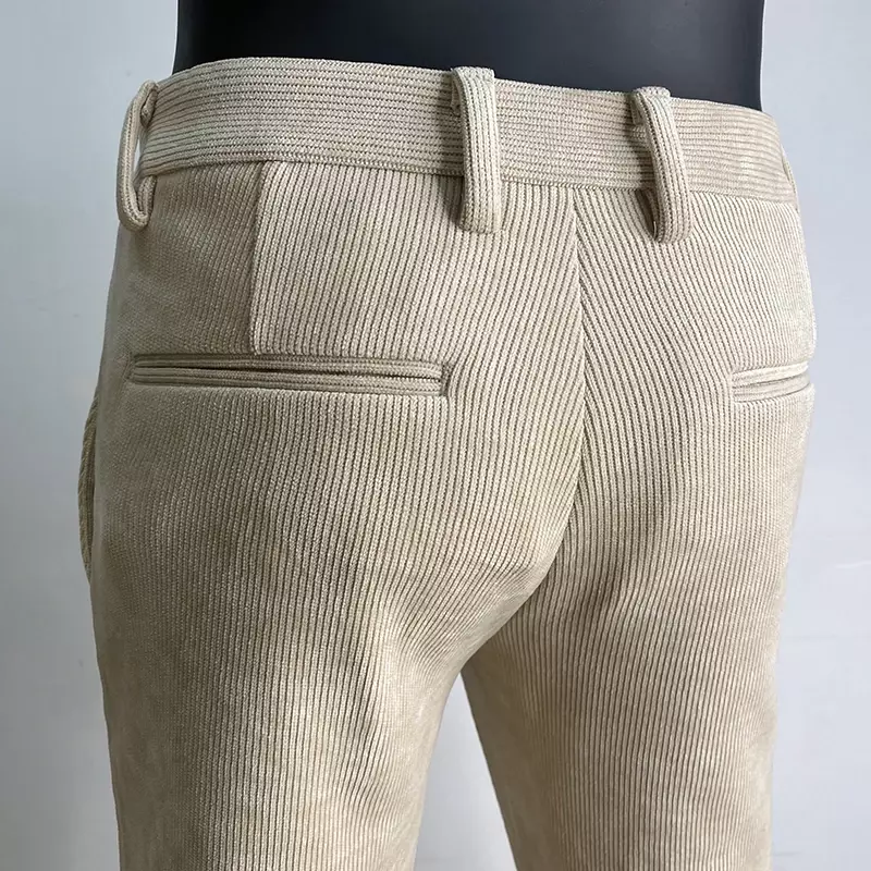 2023 jesienno-zimowe męskie spodnie spodnie sztruksowe wełniane grube spodnie Pantalones Hombre Stripe na co dzień wąskie spodnie dopasowana sukienka