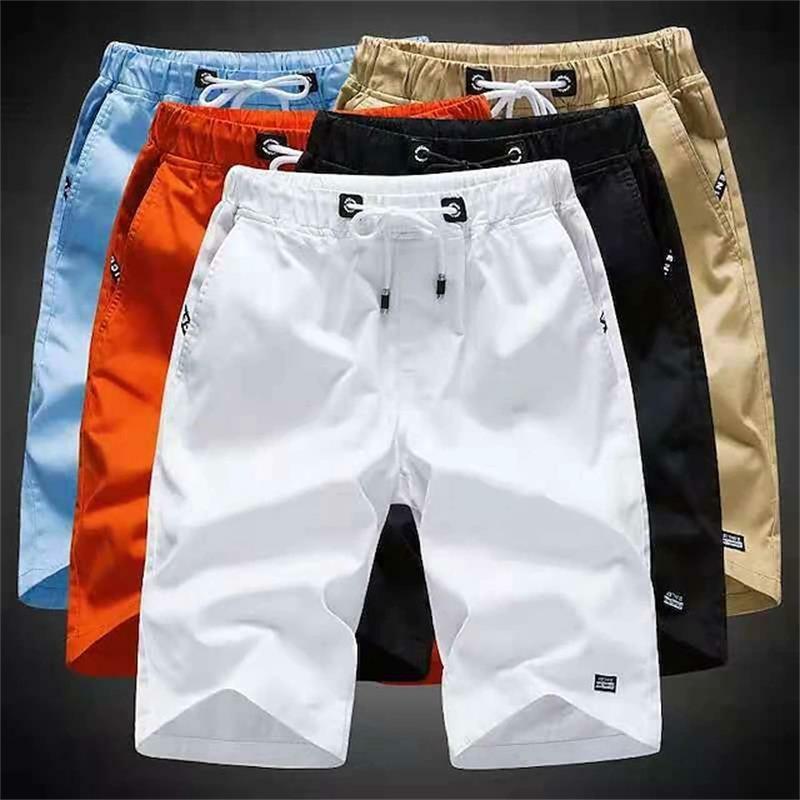 Men's Workwear Shorts, Solid Color, Multiple Pockets, Casual Daily Beach Pants, Holiday Cotton Blend, Fashionable And Classic