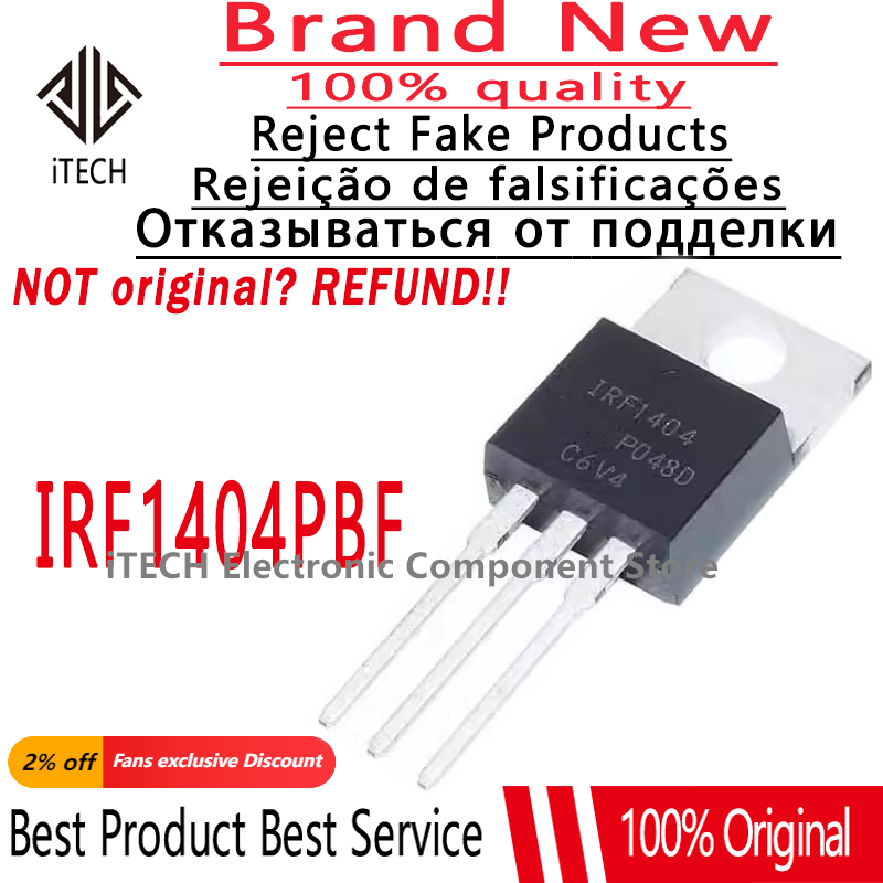 정품 IRF1404 IRF1404PBF TO-220 MOS FET 162A 40V 100%, 50 개/로트, 신제품 및 정품