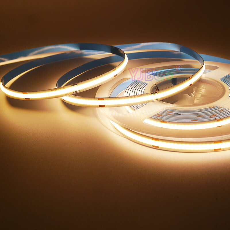 고밀도 유연한 소프트 바 COB LED 스트립 테이프, FCOB 조명, 320, 384, 480/528 LED/m 백색, 온백색 선형 조광 가능, 12V, 24V, 5m