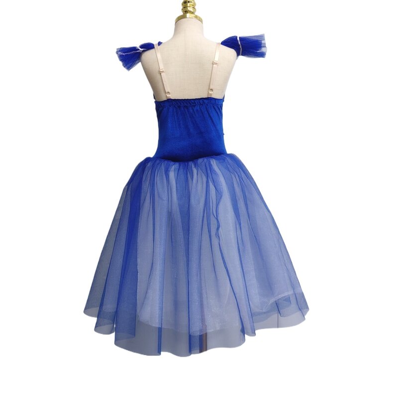 Rok Tutu balet biru 3d, kostum pertunjukan bunga, Gaun panjang romantis untuk latihan dansa putri