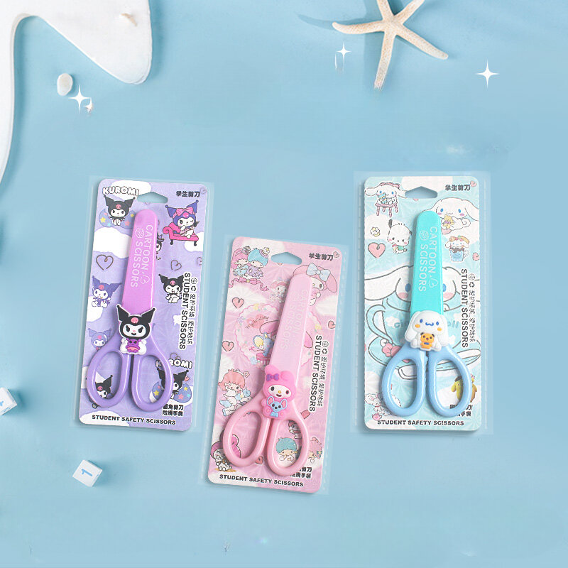 Kawaii Sanrio безопасные ножницы с крышкой Kuromi Hello Kitty ножницы моя мелодия милая DIY Набор для резки школьные канцелярские принадлежности