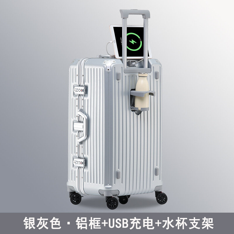PLUENLI-estuche de equipaje de gran capacidad, marco de aluminio anticaída, de cuero, con contraseña