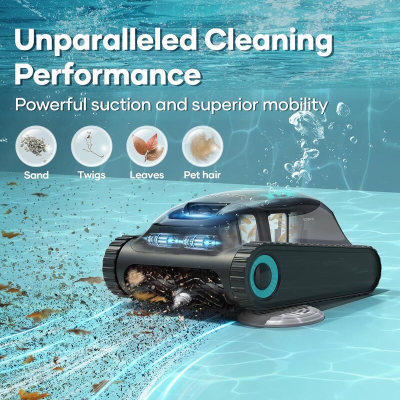 Vakum kolam renang ScubaS1, pembersih kolam renang robot nirkabel, panjat dinding, navigasi pintar, daya tahan baterai 150 menit, untuk kolam renang hingga 1600 Sq. Kaki