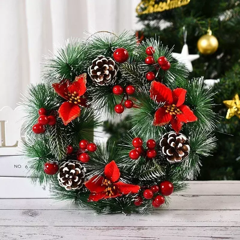 1 buah dekorasi Natal baru ornamen karangan bunga simulasi karangan bunga dekorasi pintu buatan tangan dekorasi liburan Tahun Baru