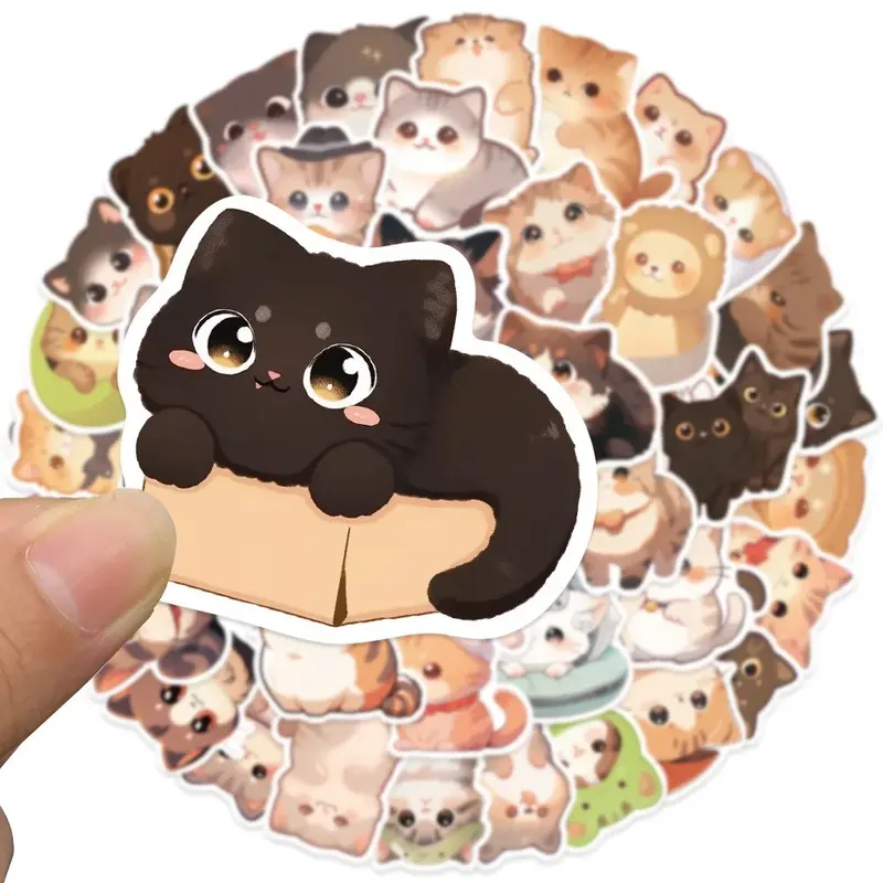 50PCS Kawaii Cat Stickers Cartoon Cute Decals Suitcases Laptops Mobile Phone Guitars Water Cup Decorative Sticker for Kids