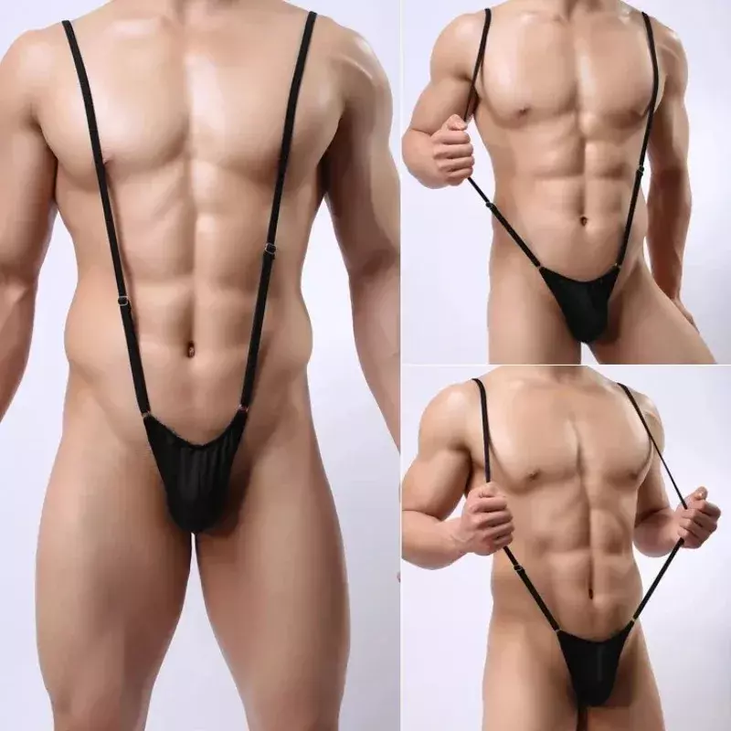 Men Porn Sexy Panties T Pants Sexy Lingerie Sissy Adjustable One-piece Thong with Straps T-pants U-shaped Protruding Bag Design