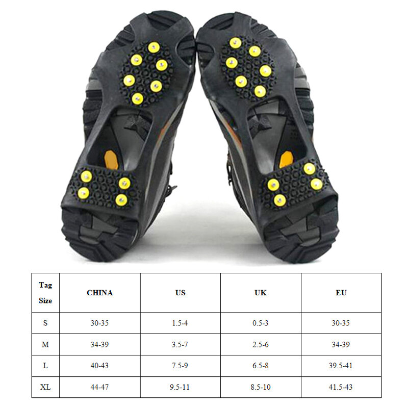 1 Pasang 10 Kancing Penggenggam Es Salju Antiselip Pegangan Sepatu Paku Memanjat Sepatu Paku Crampon Sepatu Terlalu Tinggi S/M/L