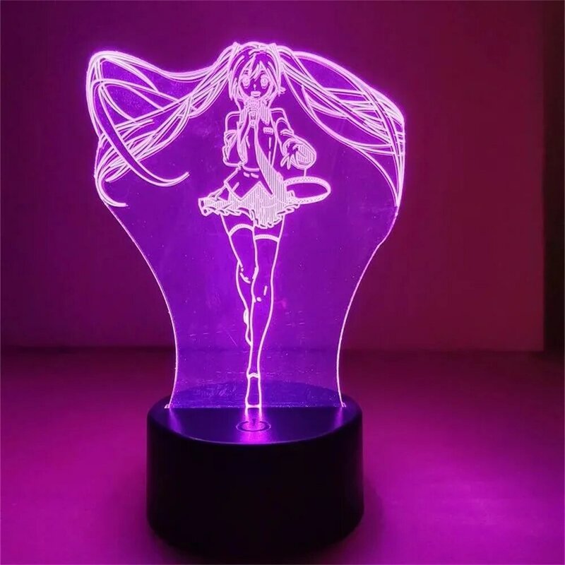 Hatsune Miku 3D Acrílico LED Night Light, Lâmpada Anime Bonito, Meninas Bonitas, 7, 16 Cores, Sexy Candeeiros de Mesa Mulheres, Decoração Do Quarto