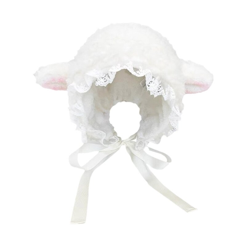 Topi Kostum Berbulu Topi Ember Cosplay Domba Lucu Lembut Hangat Hadiah Natal Luar Ruangan Musim Dingin Yang Hangat