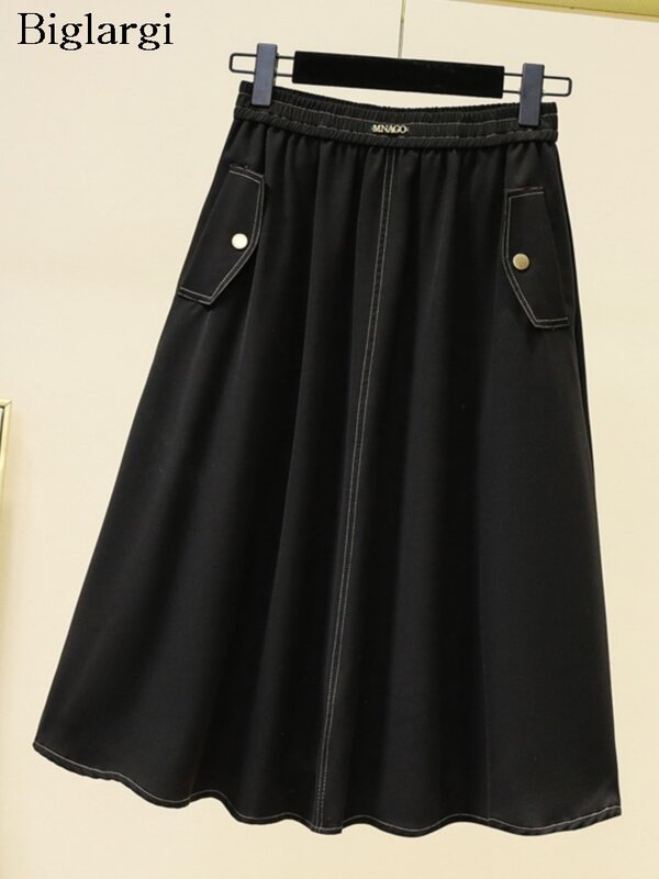 Plus Size letnie dżinsowe spódnice Midi damskie marszczone plisowane luźna moda elastyczny, wysoki talii spódnice dla pań casualowe spódnica damska