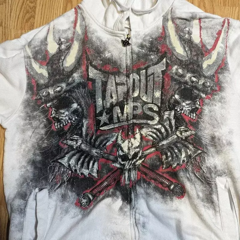 Harajuku Retro Tapout bluza z kapturem na zamek Y2K Hip Hop nadruk graficzny obszerna bluza z kapturem bluza męska damska gotycka kurtka Streetwear