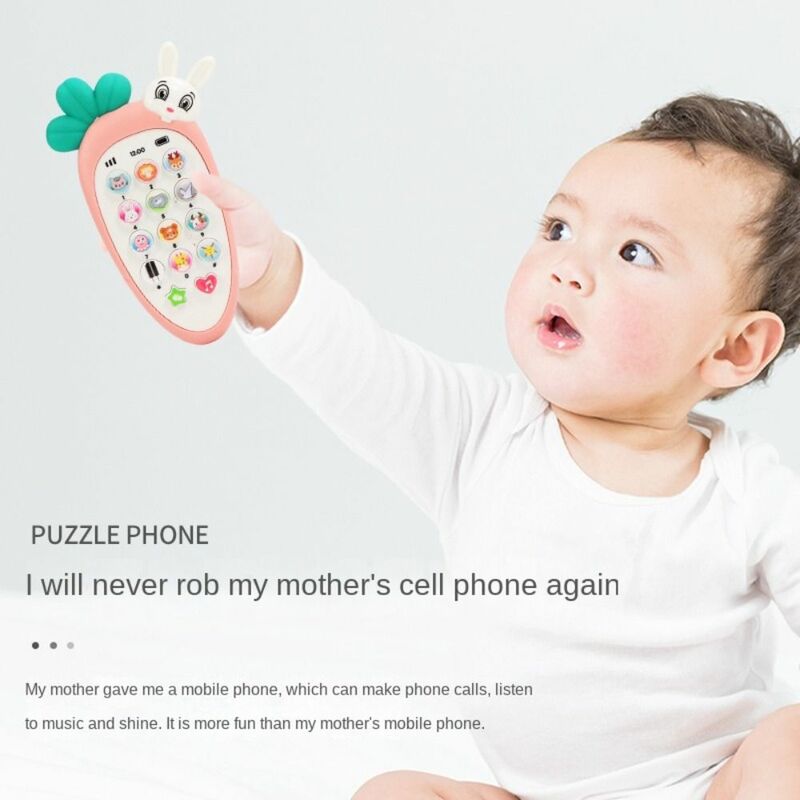 Telefone celular eletrônico para bebê, brinquedo simulação, controle silicone, música, dormir, voz