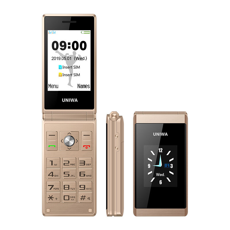 UNIWA-flip GSM telefone móvel, 2,8 "touch screen, telefone de botão grande para idosos, desbloqueado Dual Sim, espera dupla