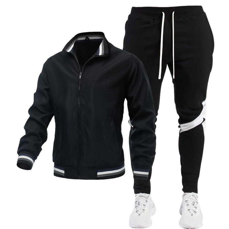 2024 Cross-border hot selling men's casual jacket fashion simple sweatpants set cross-border trend sports fitness set