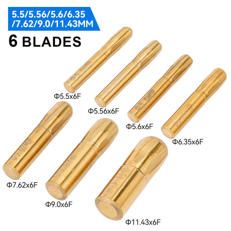 6 Flutes Spiral Drill Blade 5.5mm 5.56mm 5.6mm 6.35mm 7.62mm 11.43mm Helical Machine Chamber Tungsten Coat Button Drill Tool