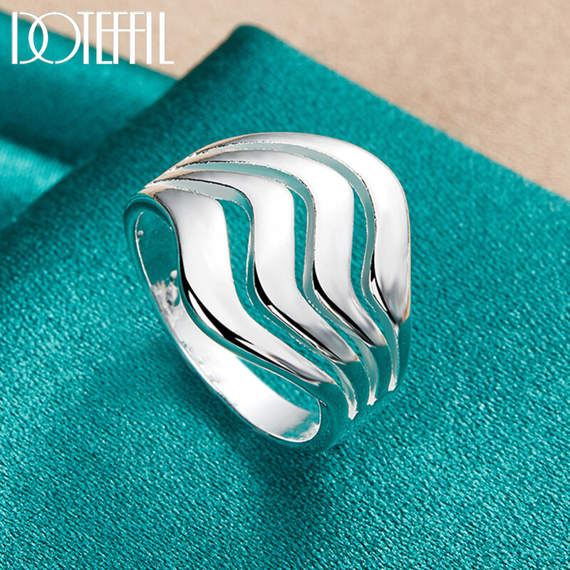Doteffil 925 Sterling Zilver Vier Lijnen Glad Ring Voor Vrouw Man Fashion Wedding Engagement Party Gift Charm Sieraden