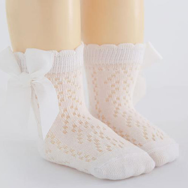 Calzini alla caviglia per ragazze adorabili del bambino calzini da principessa con fiocco traspirante in rete estiva per viaggi di nozze in festa