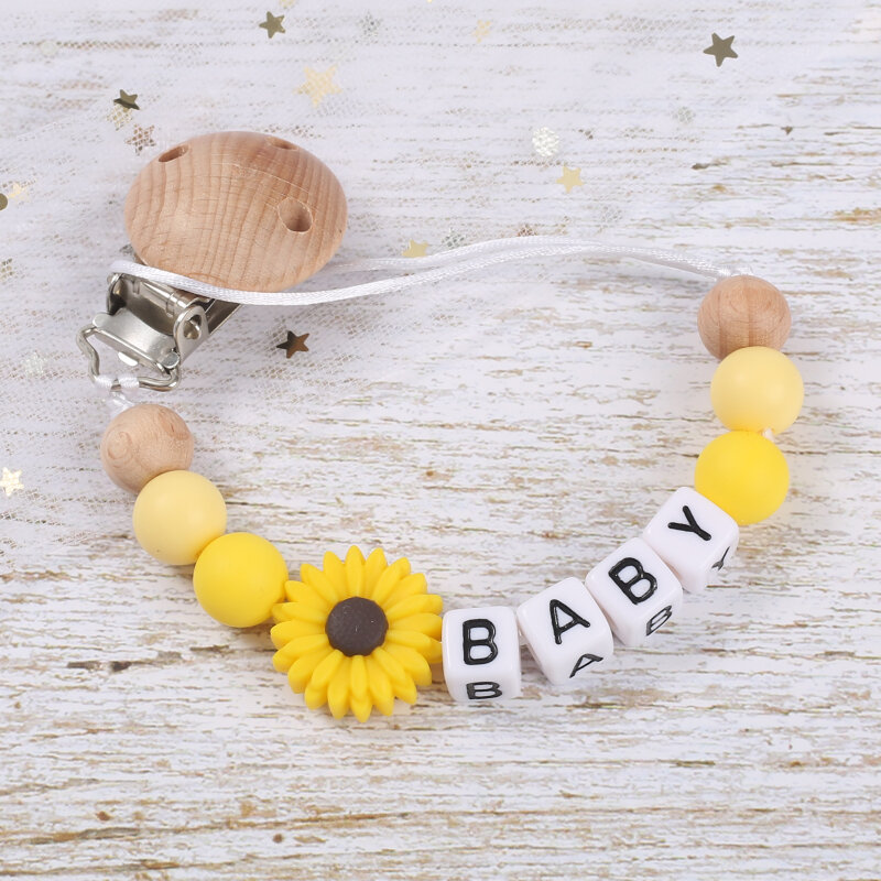 Baby Personalized Name Pacifier Chain Silicone Daisy Dummy Holder Chain For Handmade Wooden Baby Nipple Clips Nursing Chew Toys