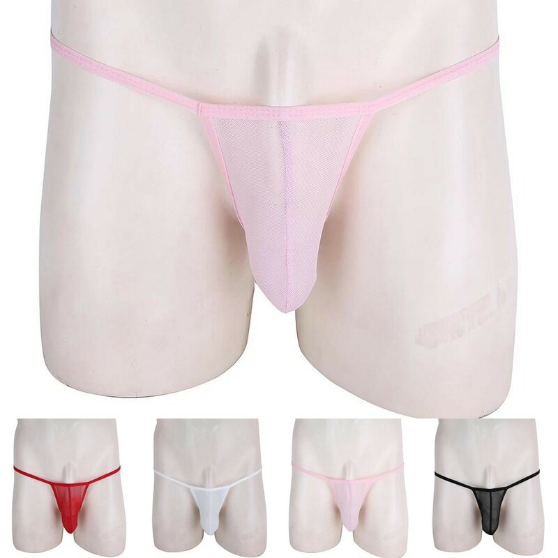 Mens Sexy Low Rise G-String Briefs Transparent Thong Hollow Out Bikini Sheer Bulge Pouch Underwear T-Back Panties Erotic Lingeri