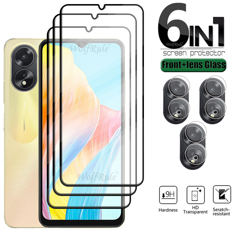 6-in-1 For OPPO A38 Glass For OPPO A38 Tempered Glass 9H HD Full Cover Glue Protective Screen Protector OPPO A38 A 38 Lens Glass