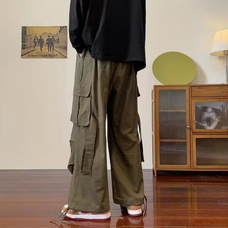 Men's Cargo Pants Multi Pocket Hip Hop Male Trousers Multipockets Straight Aesthetic Wide Nylon Long Designer Street Baggy Emo