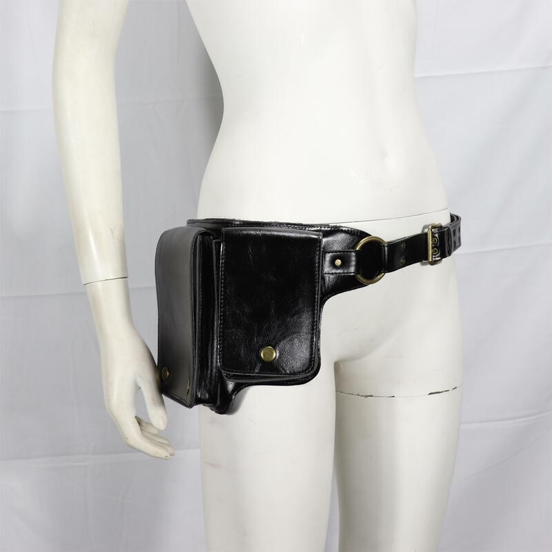 ยุคกลางปรับ PU หนังเข็มขัดมีกระเป๋าสำหรับผู้หญิง Vintage Hip กระเป๋าเอว Pack แหวนไวกิ้ง Larp Cosplay อุปกรณ์เสริมกระเป๋าสตางค์
