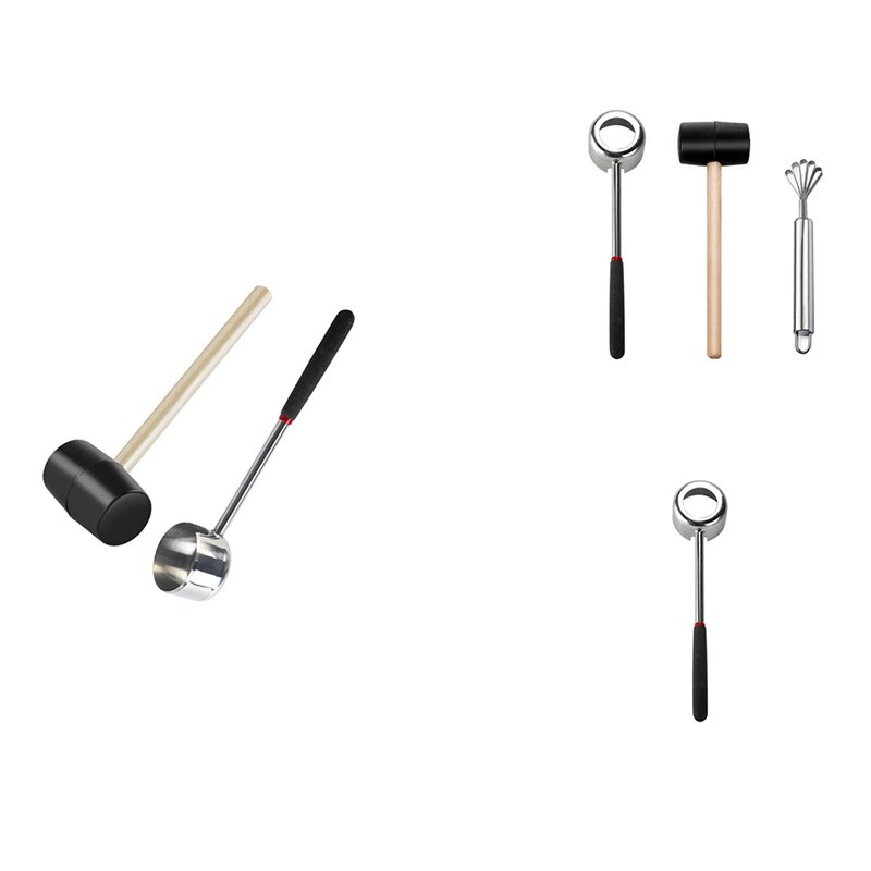 Coconut Opener Tool Sets 304 Stainless Steel Opener Coconut Meat Tool Wooden Handle Rubber Hammer Easy To Use Durable