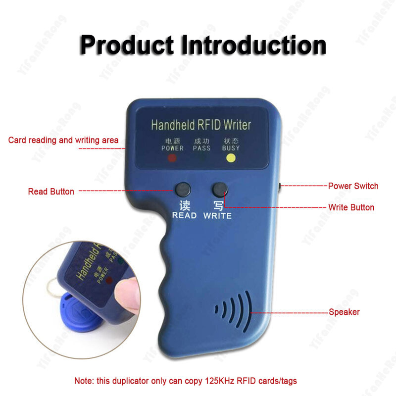 Handheld 125KHz TK4100 EM4100 RFID Copier Writer Duplicator Programmer Reader EM4305 T5577 EM4205 Rewritable ID Keyfob Tags Card