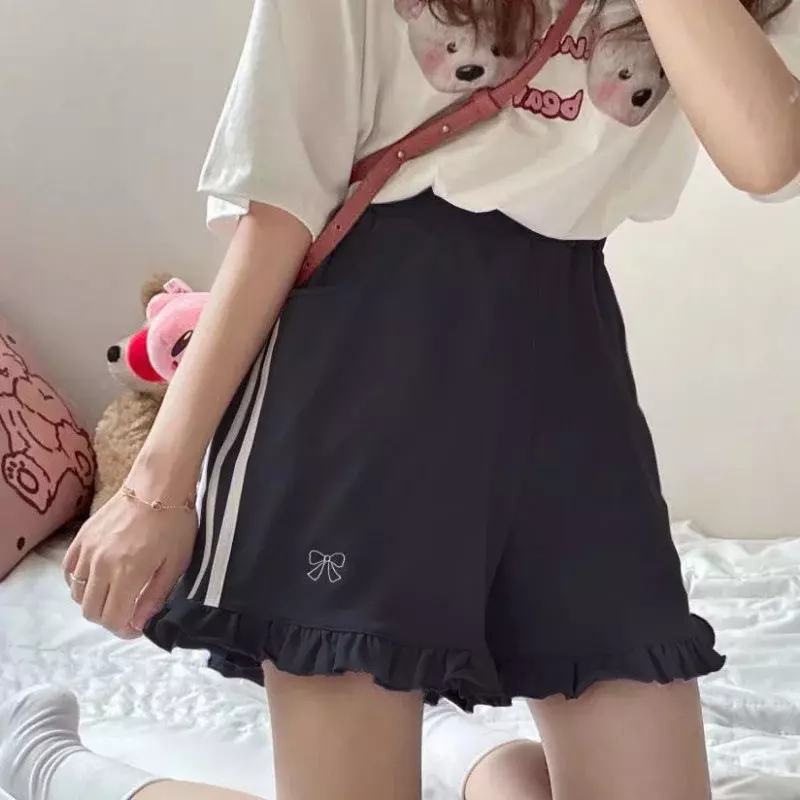 Celana pendek wanita Ruffles manis gaya Jepang Fashion All-match Kawaii Chic kasual Ins pinggang tinggi musim panas longgar Fit nyaman siswa