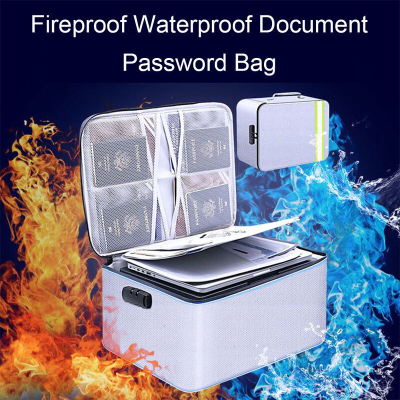 Fireproof Document Password Bag Waterproof Multi-Layer Card Passport Storage Bag Travel File Money Large Capacity Safe Organizer