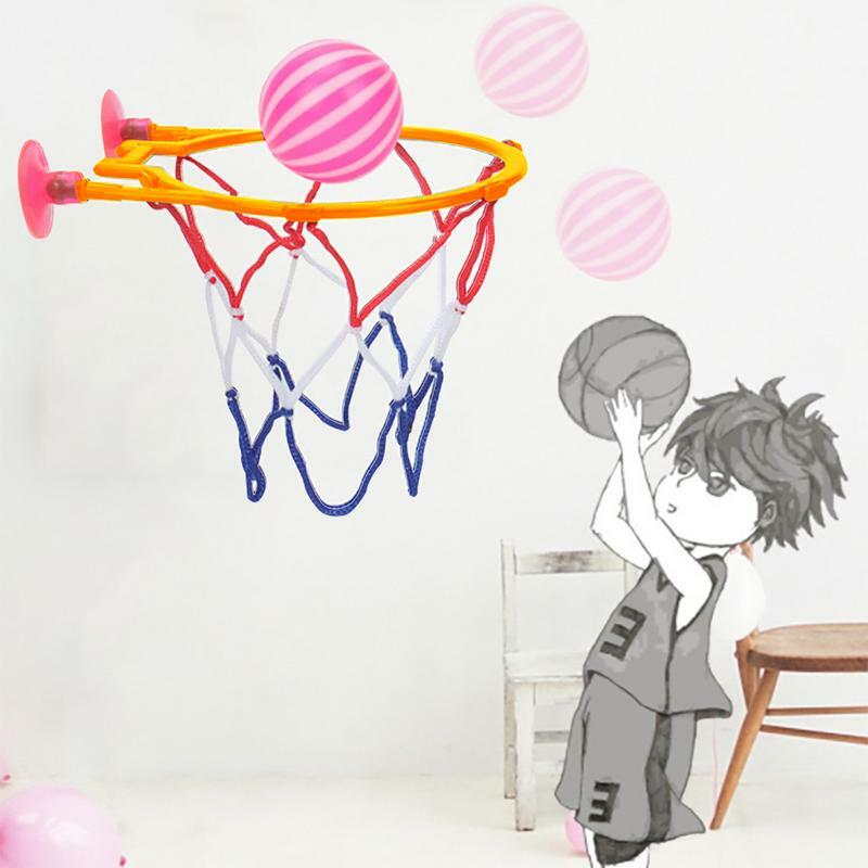 Juguetes de baloncesto de baño para niños, juego de Aro y bolas de bañera, incluye 2 bolas, 1 ventosa, juego de aro de baloncesto para niños