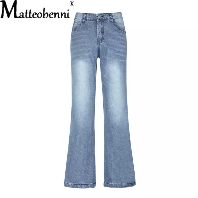 2021 Woman High Waist Jeans Vintage Blue Jean Trousers Straight Overalls Denim Pants Ladies Long Loose Street Wide Leg Jeans