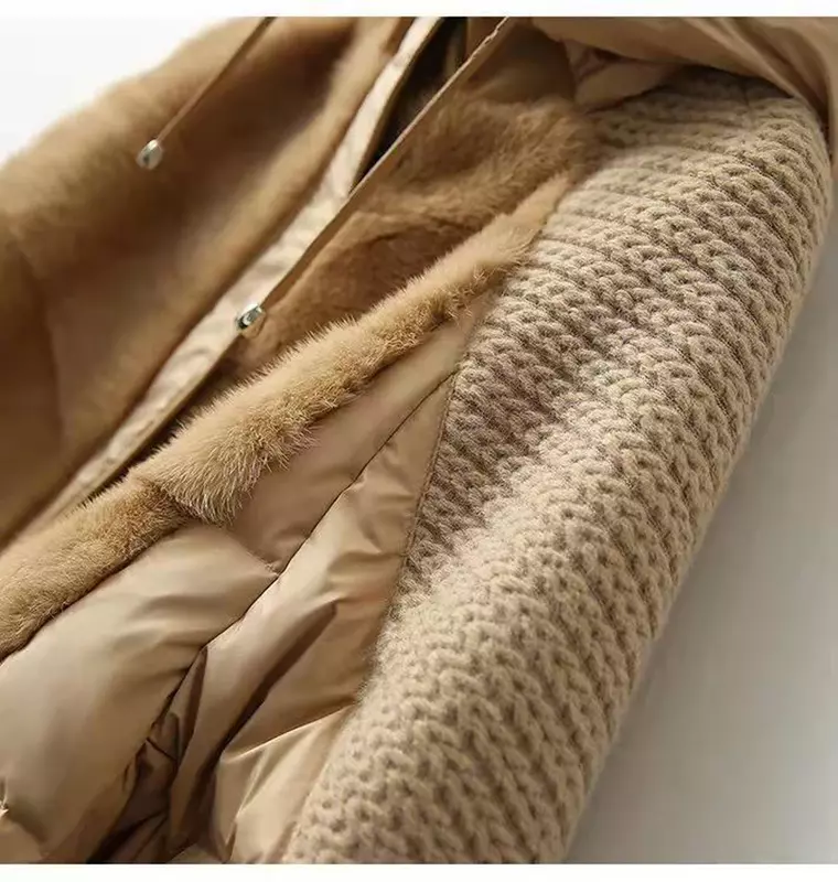 Женское зимнее трикотажное пальто с капюшоном, в стиле пэчворк