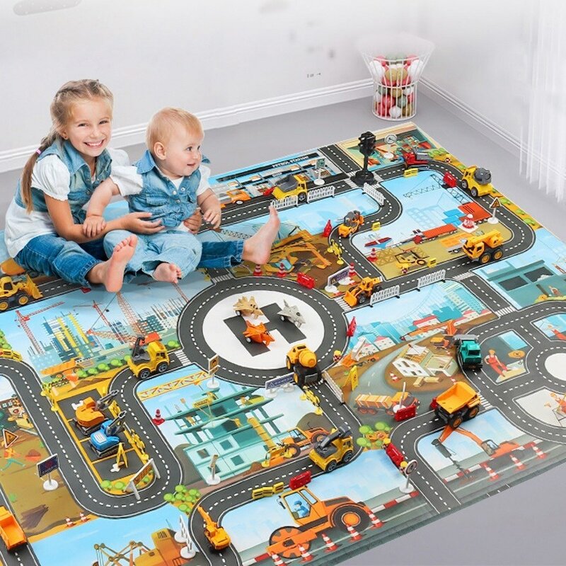 130*100ซม.เด็กแผ่นCrawlingเด็กการ์ตูนการจราจรพรมในร่มของเล่นCityแผนที่พรมเด็กเกมเล็กๆน้อยๆgirlและBoy Playmat