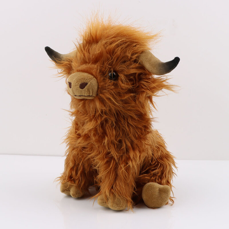 Simulação Highland Vaca Animal Boneca De Pelúcia, Soft Stuffed Cream Cattle Toy, Kawaii Kyloe Plushie Presente para Crianças, 29cm
