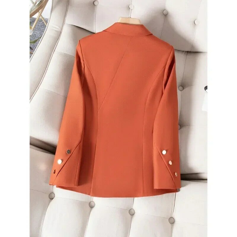 Модный женский официальный Блейзер, оранжевый, хаки, черный, Женская офисная одежда с длинным рукавом для работы, куртка для осени и зимы