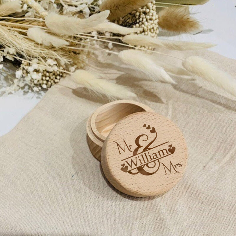 Kotak Cincin Pertunangan Kotak Cincin Kayu Pribadi untuk Pernikahan Proposal Kustom Terukir Cincin Pembawa Hadiah Ulang Tahun untuk Dia