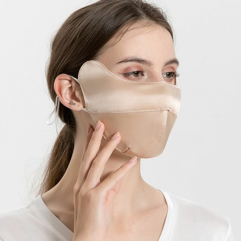 Ochrona przeciwsłoneczna damska maseczka z jedwabiem moda anty-UV oddychająca maska kolarska na twarz pyłoszczelna pełna twarz ochrona oczu